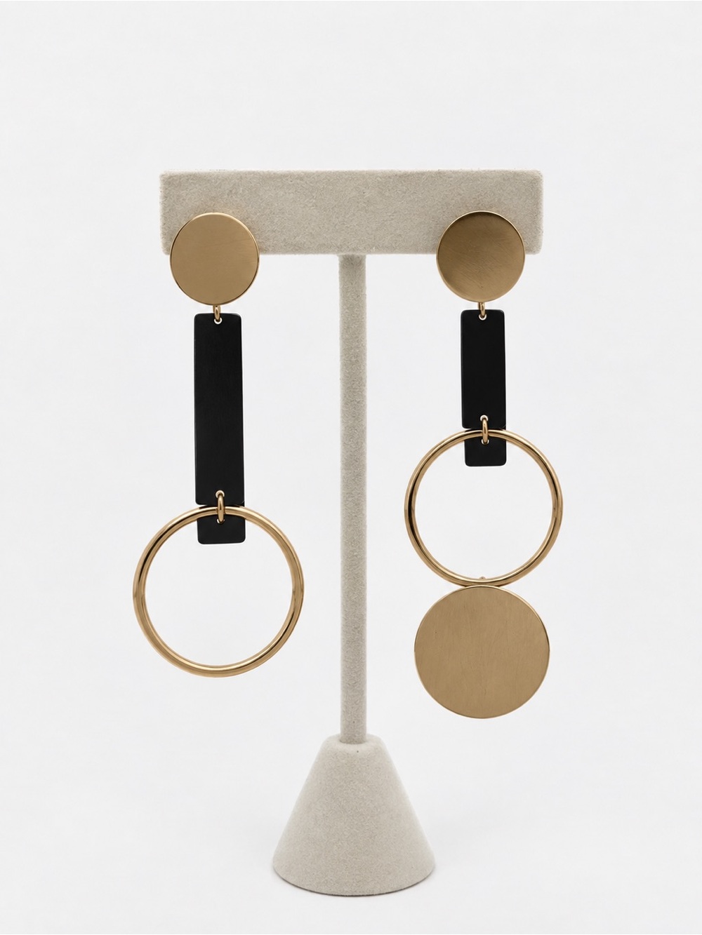 Gold Geometric Drop Earrings - Elegant Circle & Disc Design